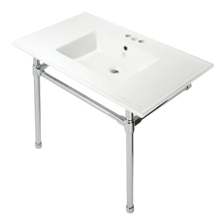 Fauceture KVPB37227W41 37-Inch Console Sink with Stainless Steel Legs (4-Inch, 3 Hole), White/Polished Chrome KVPB37227W41